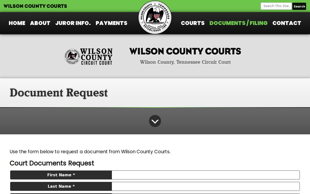 Wilson County criminal court case document request form