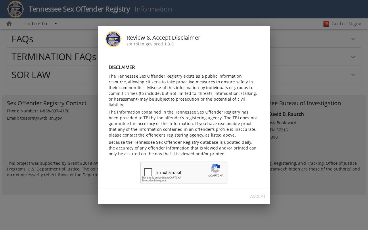 Wilson County sex offender registry rules and reporting information from TBI